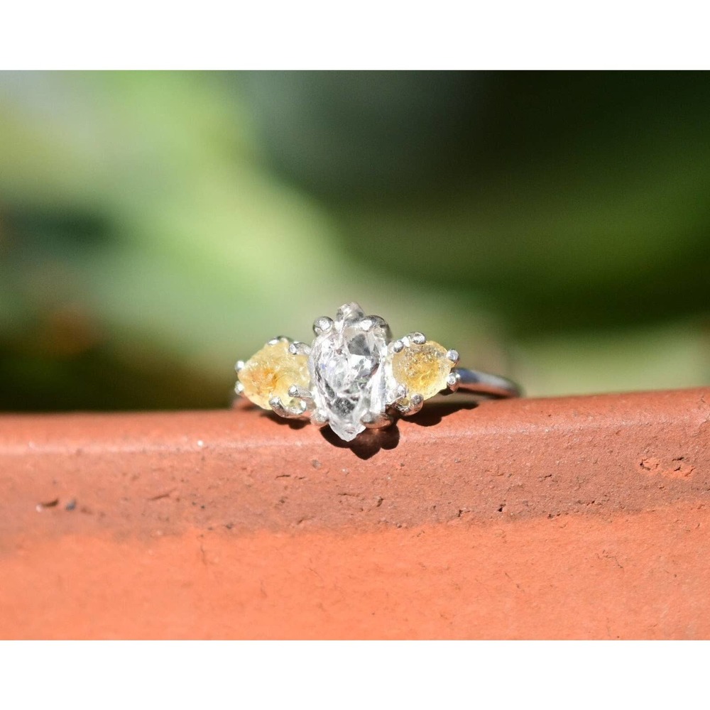 Raw Sapphire and Diamond Engagement Ring